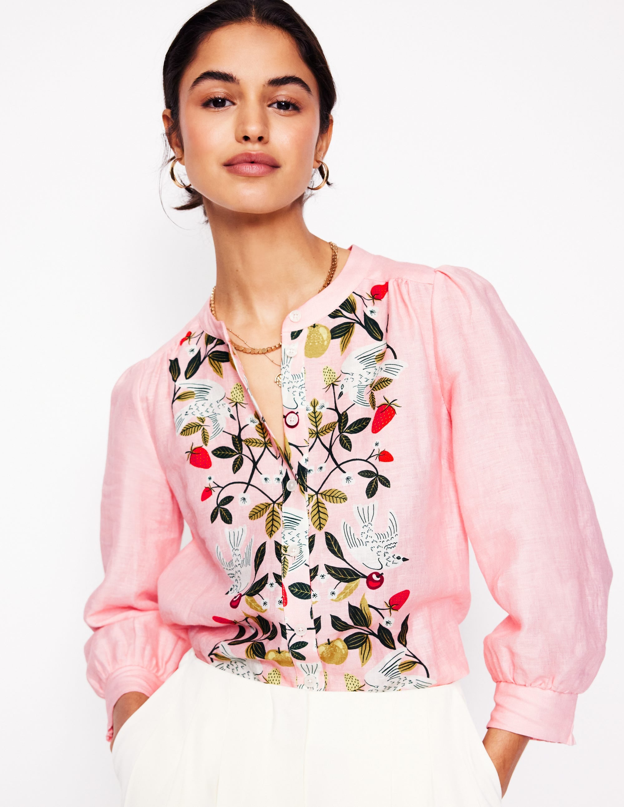 Alicia Linen Top-Provence Pink. Bird Paradise