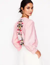 Alicia Linen Top-Provence Pink. Bird Paradise(2)