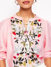 Alicia Linen Top-Provence Pink. Bird Paradise(2)