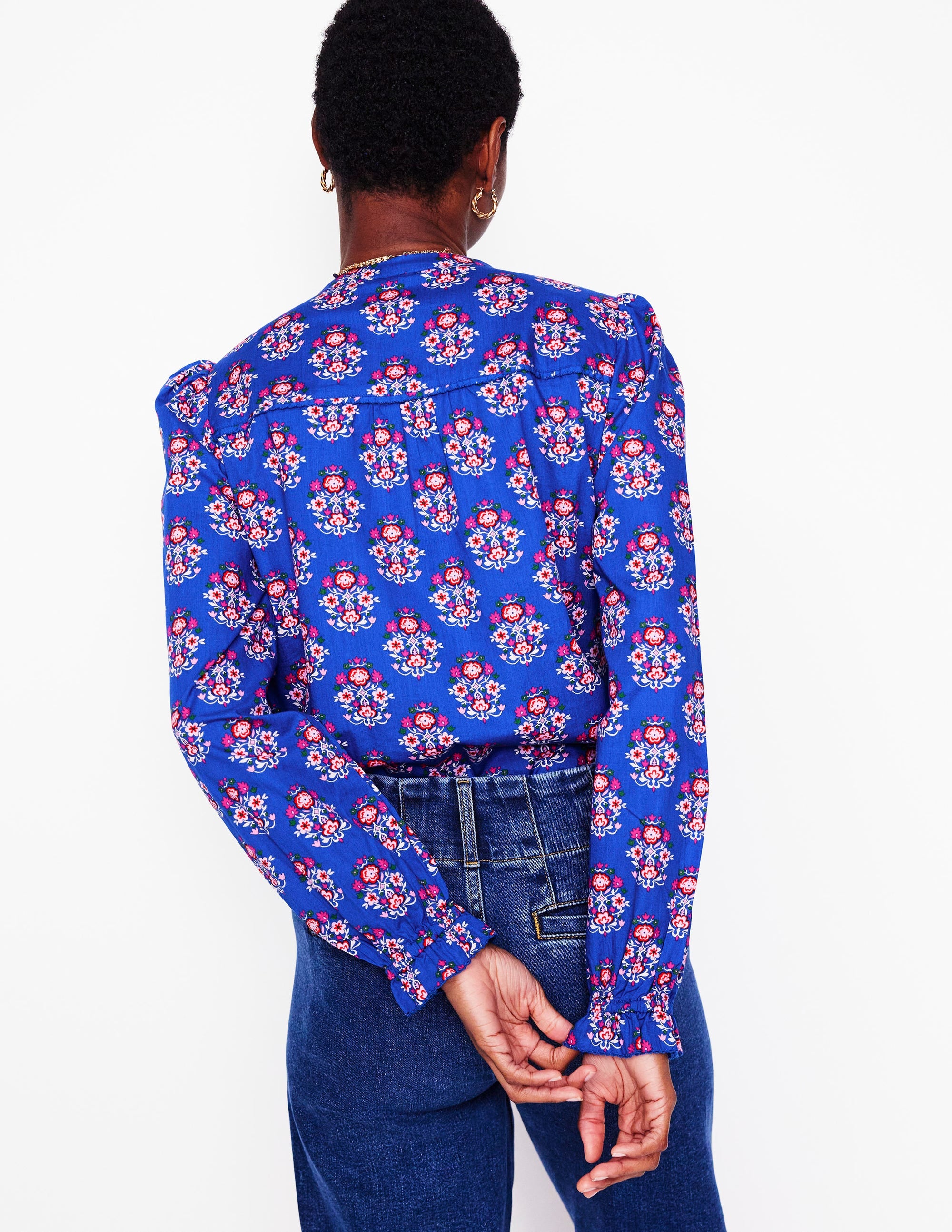 Arabella Cotton Blouse-Bright Blue. Wildflower Stamp