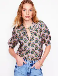 Bea Linen Top-Pink. Wildflower Stamp