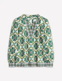 Cotton Notch Neck Top-Ivory. Baroque Tile(2)