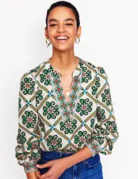 Cotton Notch Neck Top-Ivory. Baroque Tile(2)