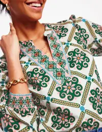 Cotton Notch Neck Top-Ivory. Baroque Tile(2)