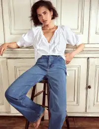 Trim Insert Double Cloth Top-White