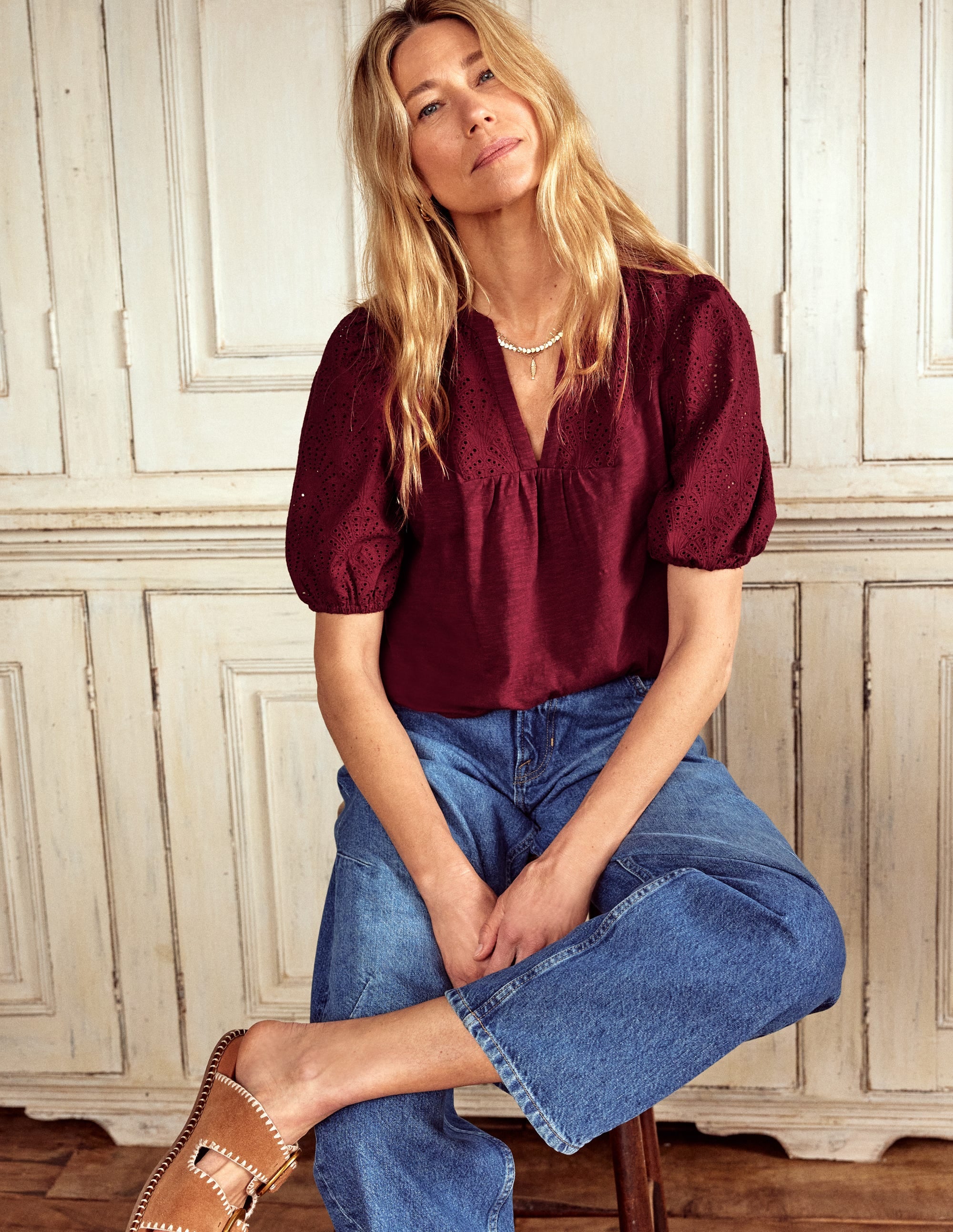 Dolly Broderie Top-Tibetan Red