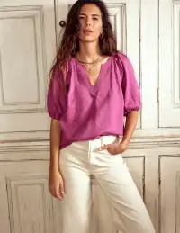 Brooke Linen Top-Purple Damson