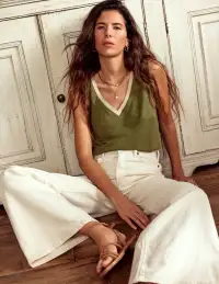 Metallic Trim V Neck Vest-Mayfly