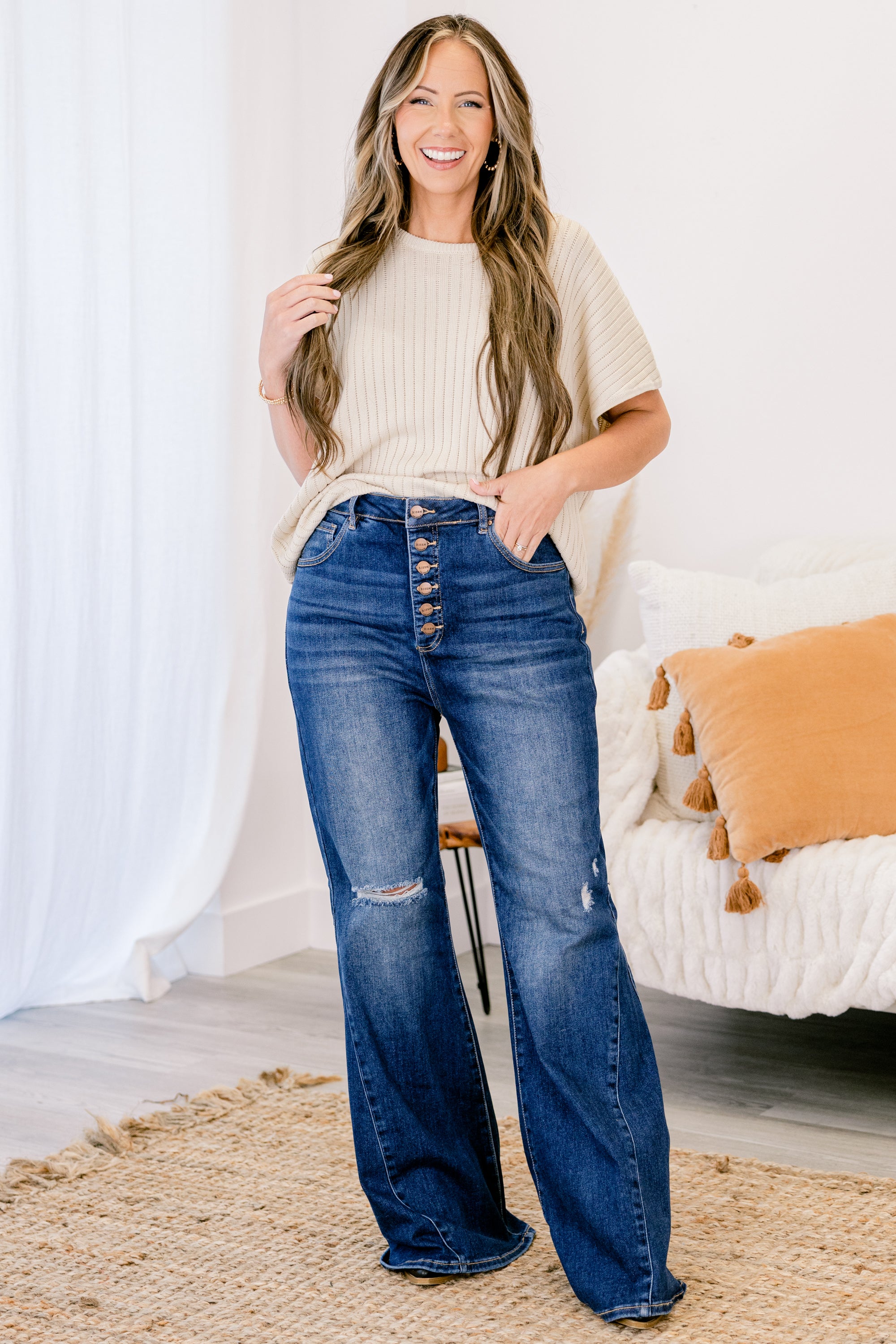 You Make Me Complete Flare Jeans, Dark Wash