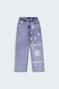 High Rise Straight Fit Printed Jeans