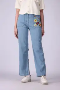 Straight Fit Embroidered Jeans