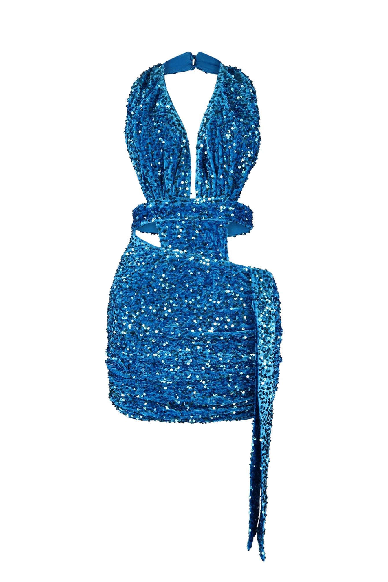 Indigo Halter Sequin Mini Dress
