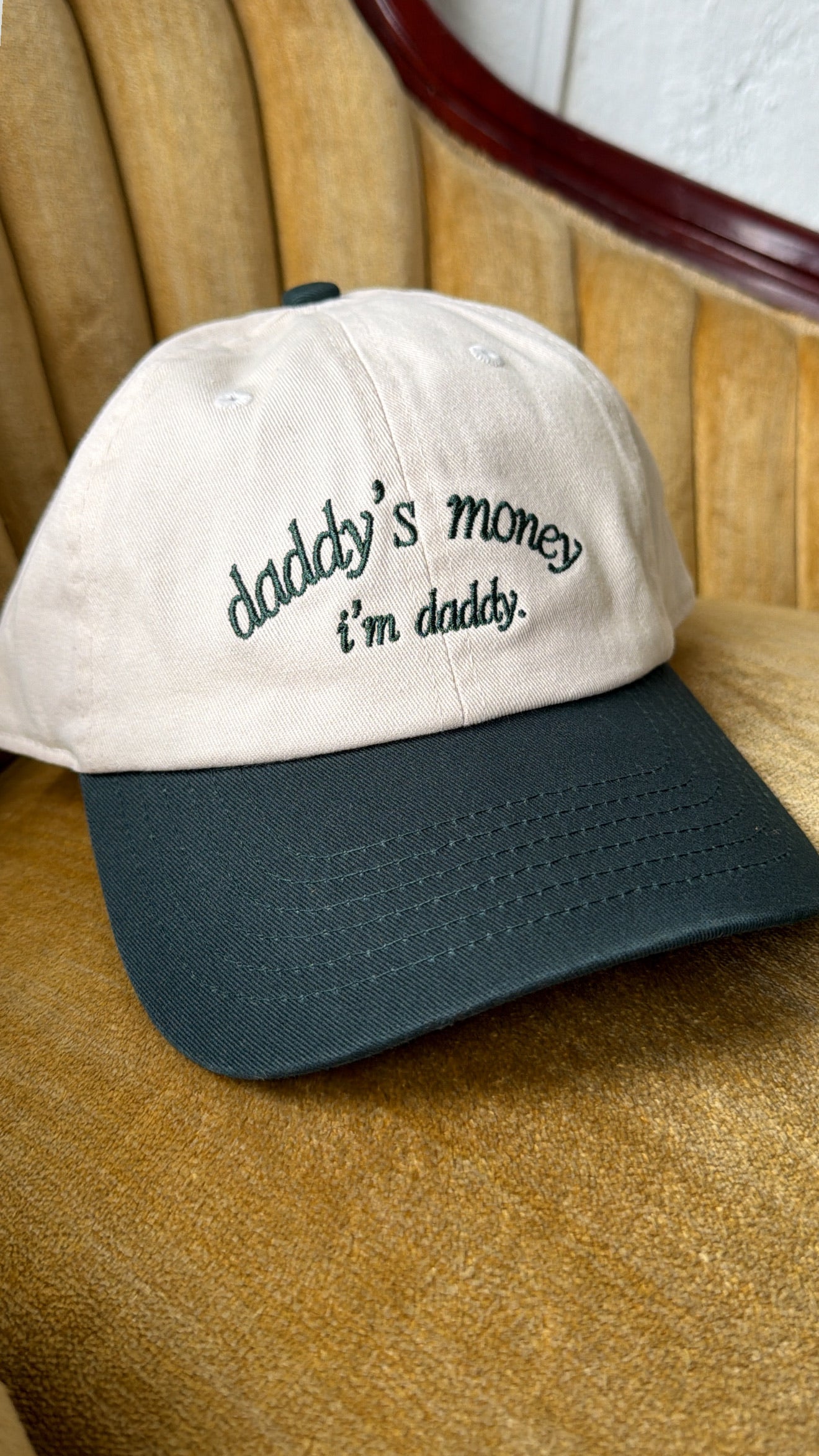 Daddy Money Ball Cap, Green/ Natural