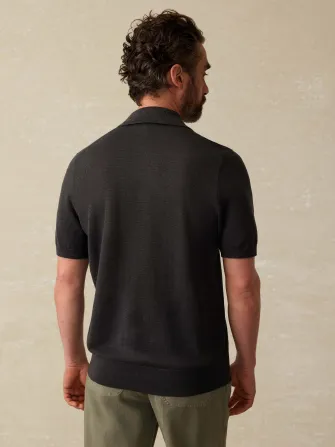 Short-Sleeve Linen Sweater Polo - Mountain Black(Mountain Black,XS)
