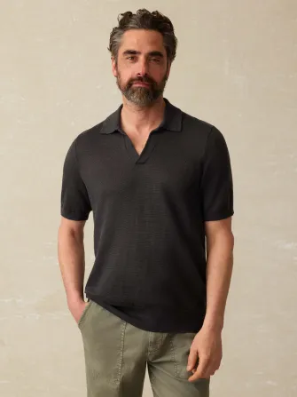 Short-Sleeve Linen Sweater Polo - Mountain Black(Mountain Black,XS)