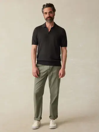 Short-Sleeve Linen Sweater Polo - Mountain Black(Mountain Black,XS)