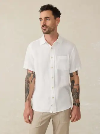 Short-Sleeve Palma Linen Shirt - Bright White Basketweave(Bright White Basketweave,XS)