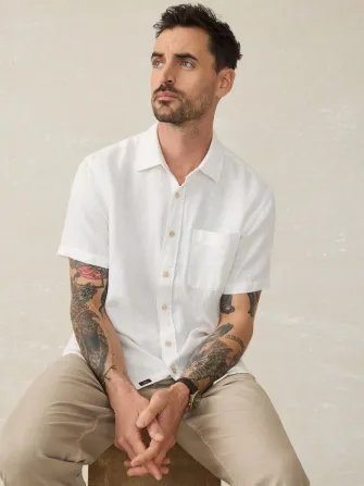 Short-Sleeve Palma Linen Shirt - Bright White Basketweave(Bright White Basketweave,XS)
