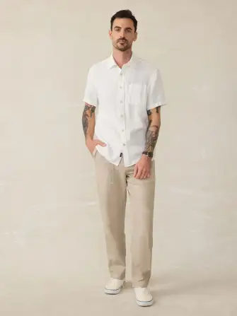 Short-Sleeve Palma Linen Shirt - Bright White Basketweave(Bright White Basketweave,XS)