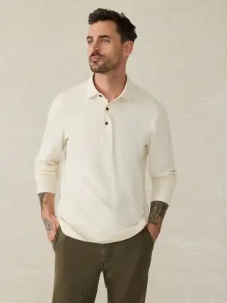 Long-Sleeve Field Knit Polo - Coastal Cream