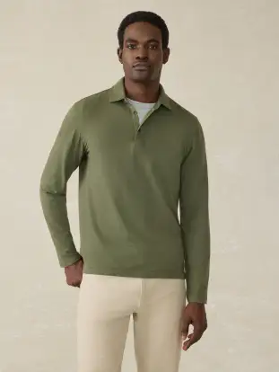 Long-Sleeve Field Knit Polo - Country Forest