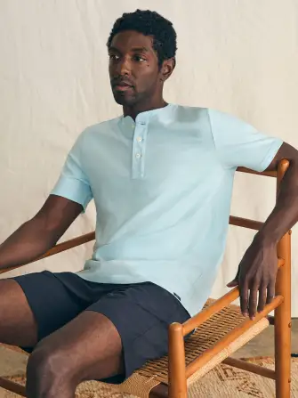 Short-Sleeve Sunwashed Henley - Blue Oasis(Blue Oasis,XS)