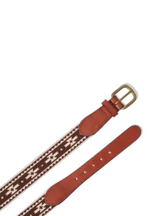 Steven Paul Judd Chahta Embroidered Belt - Cocoa Cream Motif(Cocoa Cream Motif,30)