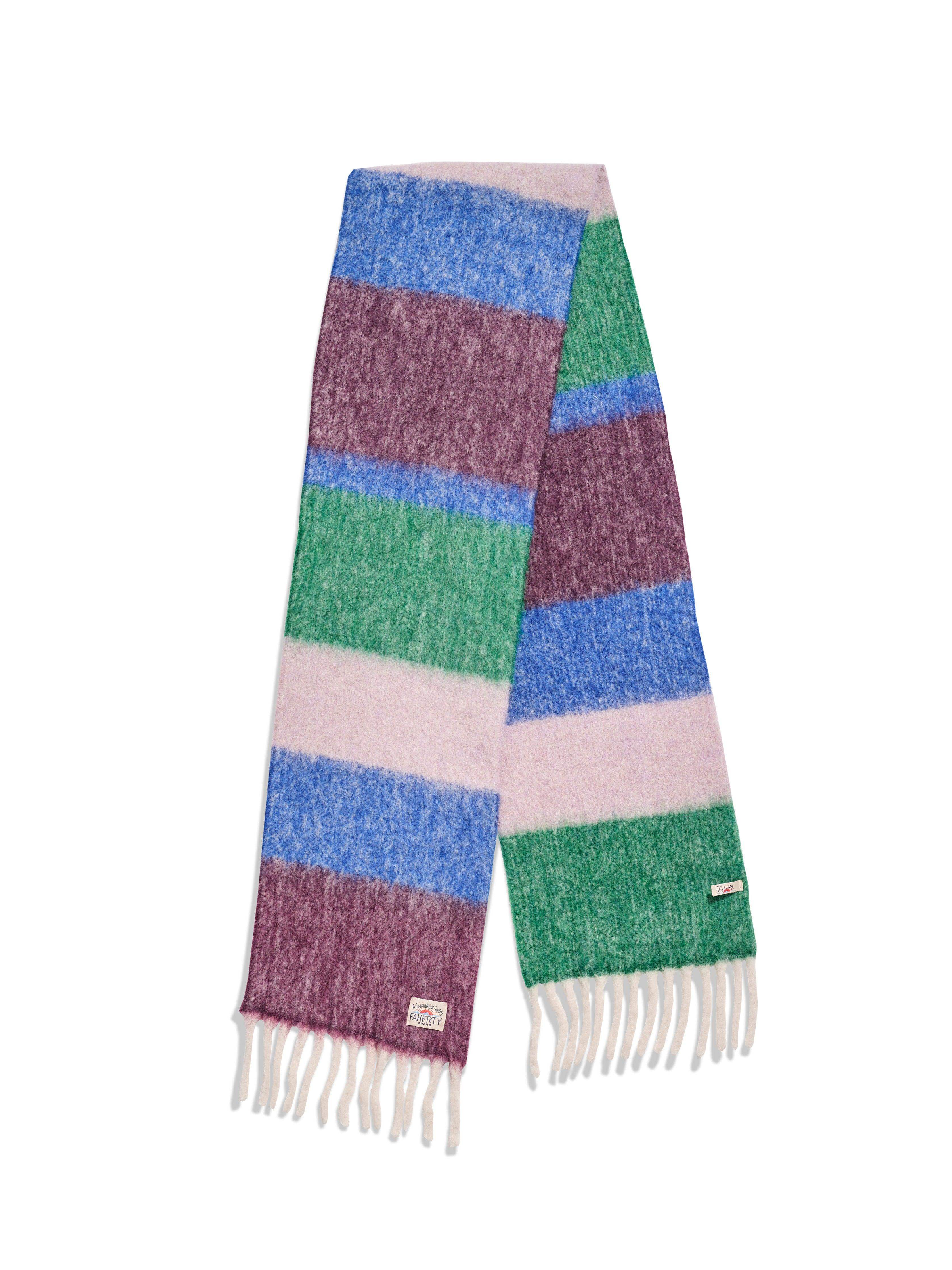 Block Stripe Alpaca Scarf - Blue Green