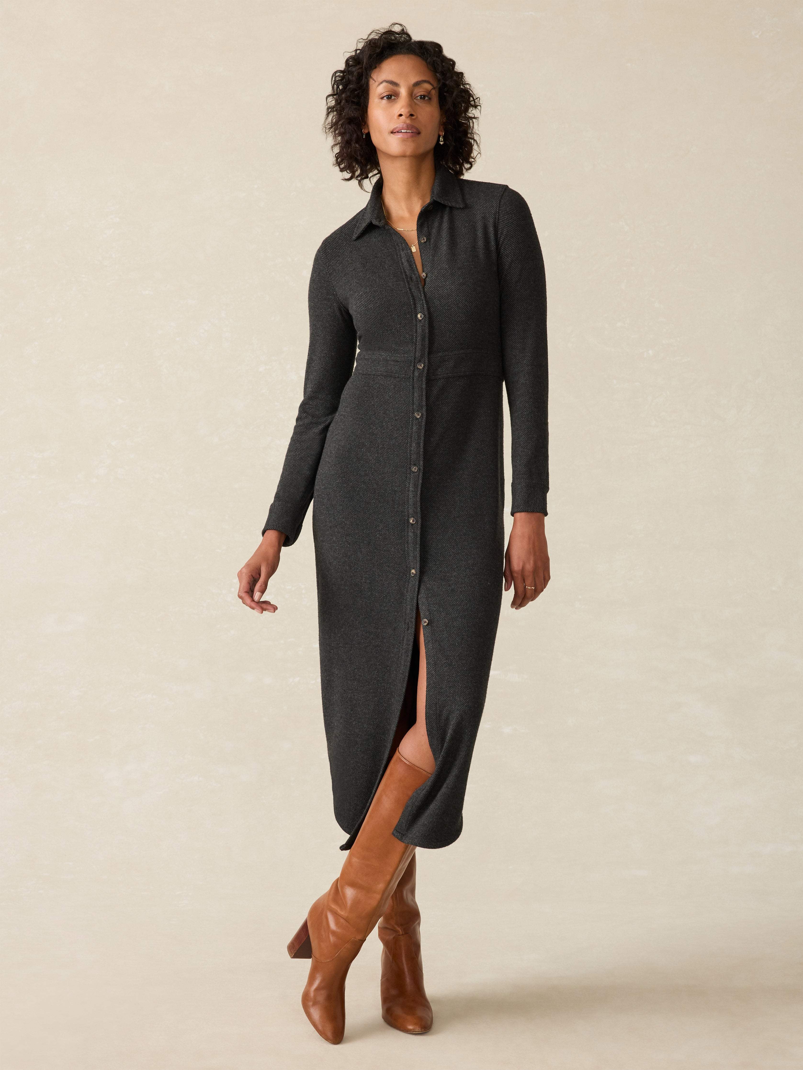 Legend™ Sweater Maxi Dress - Heathered Black Twill