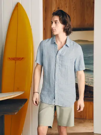 Short-Sleeve Palma Linen Shirt - Blue Basketweave