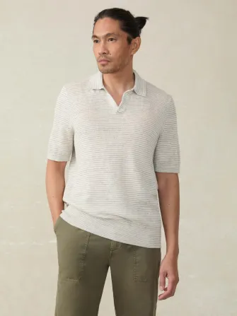 Short-Sleeve Linen Sweater Polo - Ivory Steel Feeder