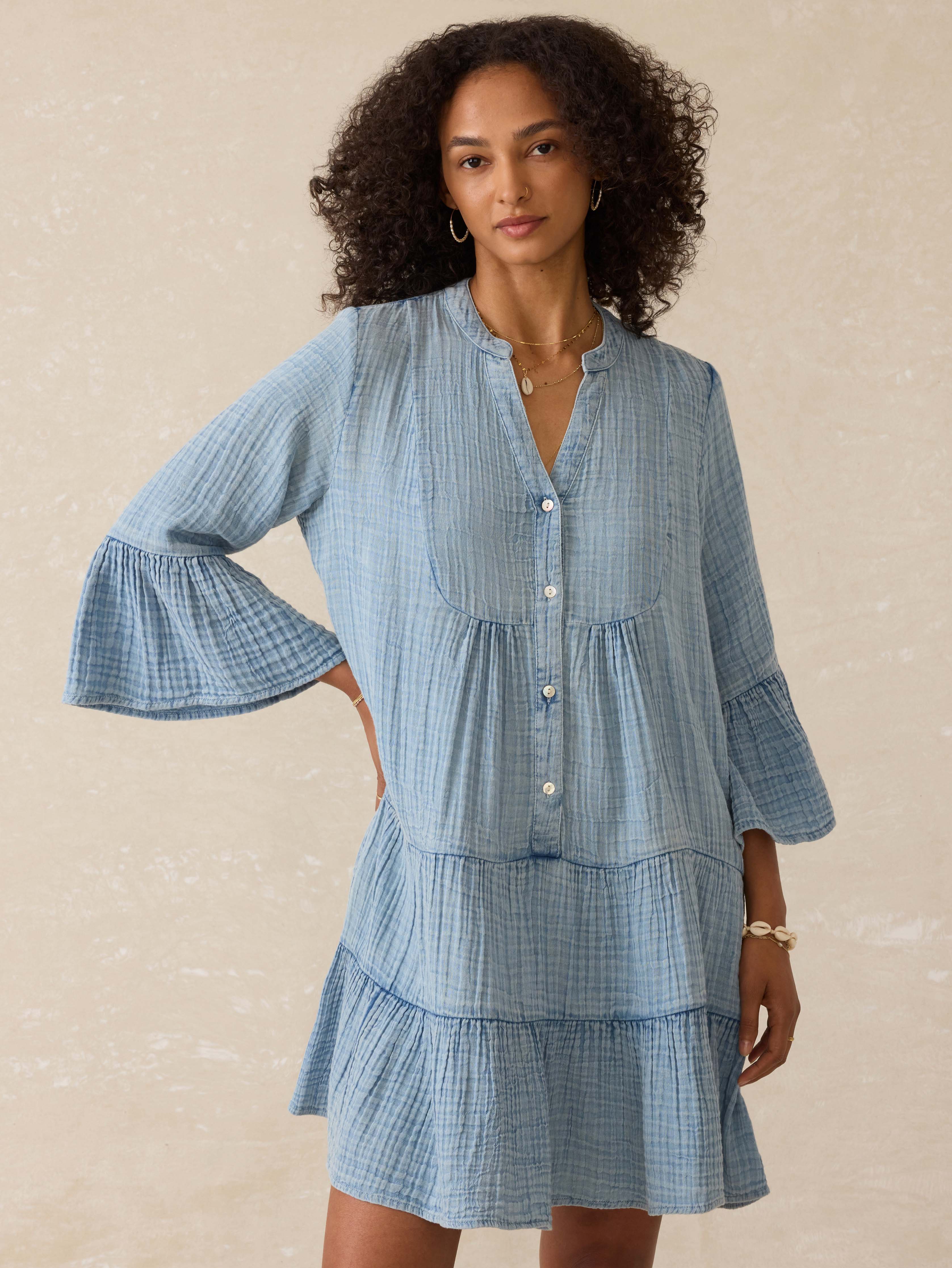 Dune Cotton Gauze Kasey Dress - Light Indigo Wash