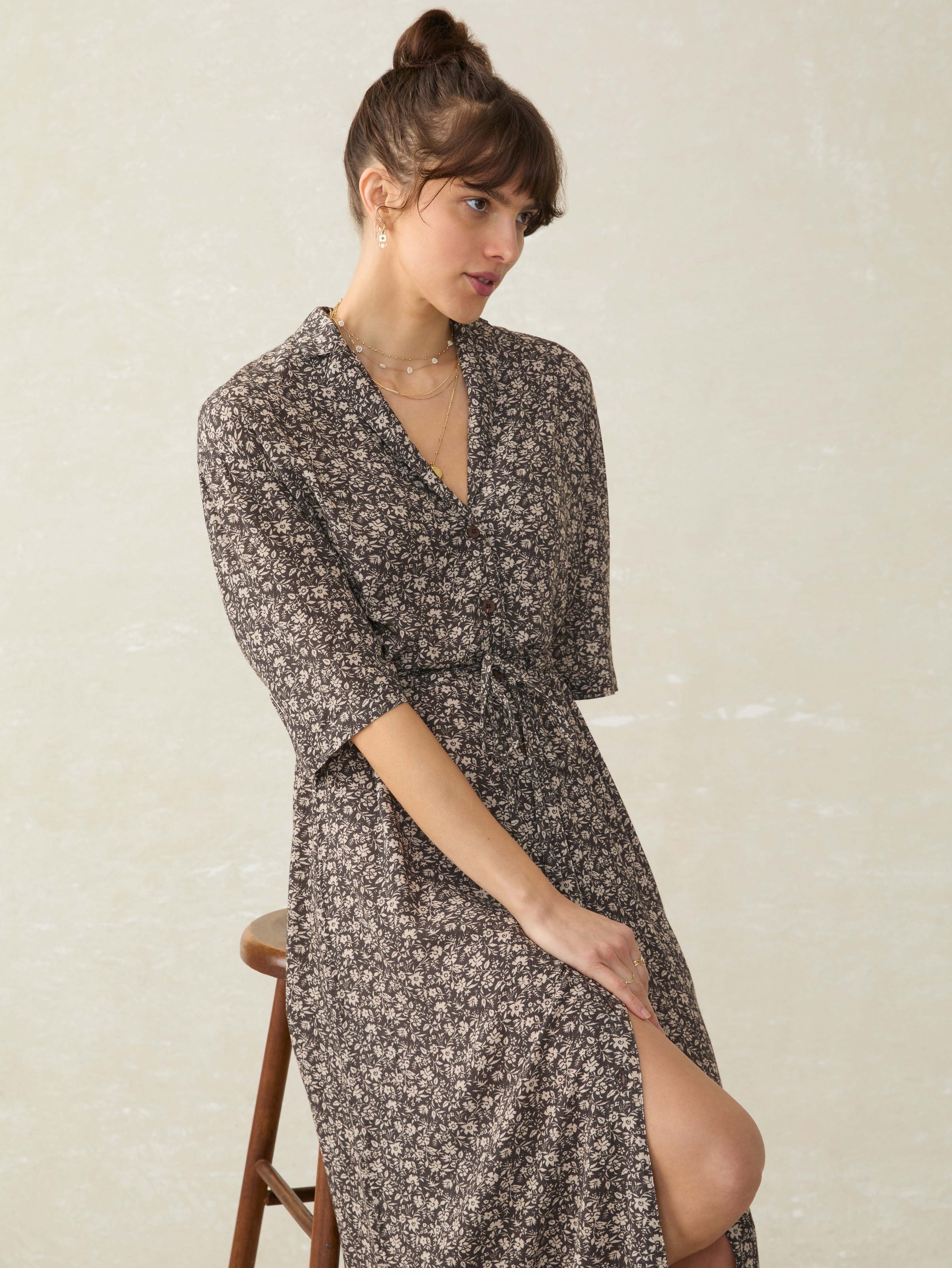 Island Dress - Charcoal Woodstock Floral
