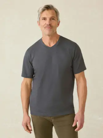 Short-Sleeve Sunwashed Regenerative Cotton V-Neck Tee - Graphite