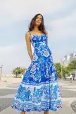 Blue Full Of Flowers Organic Cotton Midi Dress