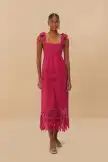 Pink Daisy Embroidered Sleeveless Midi Dress