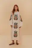 Light Pink Cross Stitch Pineapple Embroidered Midi Dress