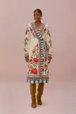 Sand Mosaic Garden Wrap Midi Dress