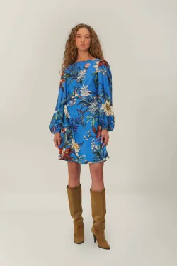 Blue Surreal Flowers Wrap LENZING™ ECOVERO™ Mini Dress(BLUE SURREAL FLOWERS,XXS)