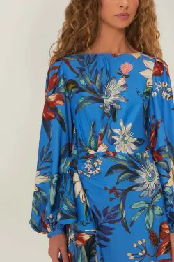 Blue Surreal Flowers Wrap LENZING™ ECOVERO™ Mini Dress(BLUE SURREAL FLOWERS,XXS)