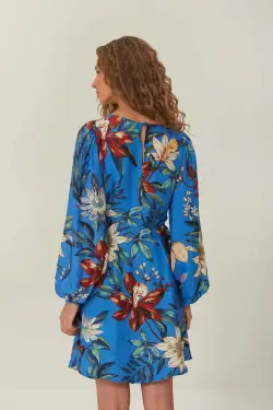 Blue Surreal Flowers Wrap LENZING™ ECOVERO™ Mini Dress(BLUE SURREAL FLOWERS,XXS)