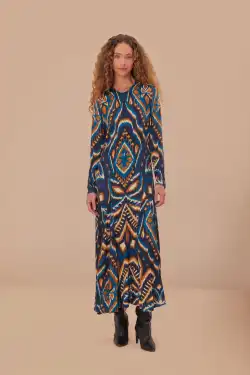 Blue Pineapple Ikat LENZING™ ECOVERO™ Viscose Maxi Dress