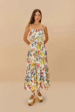 Off-White Greek Garden LENZING™ ECOVERO™ Euroflax™ Maxi Dress