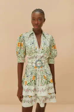 Off-White Folk Floral Short Sleeve Mini Dress