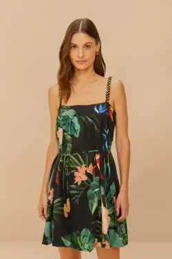 Black Midnight Macaw Fiesta LENZING™ ECOVERO™ Euroflax™ Mini Dress