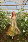 Multicolor Delicate Floral Stripes LENZING™ ECOVERO™ Euroflax™ Maxi Dress