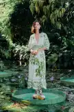 Off-White Green Floral Cascade LENZING™ ECOVERO™ Euroflax™ Midi Dress
