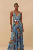 Blue Sunset Tapestry Sleeveless Midi Dress(SUNSET TAPESTRY BLUE,XXS)