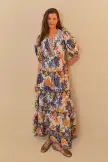 Off-White Summer Flowers Beaded Tassels Maxi Dress