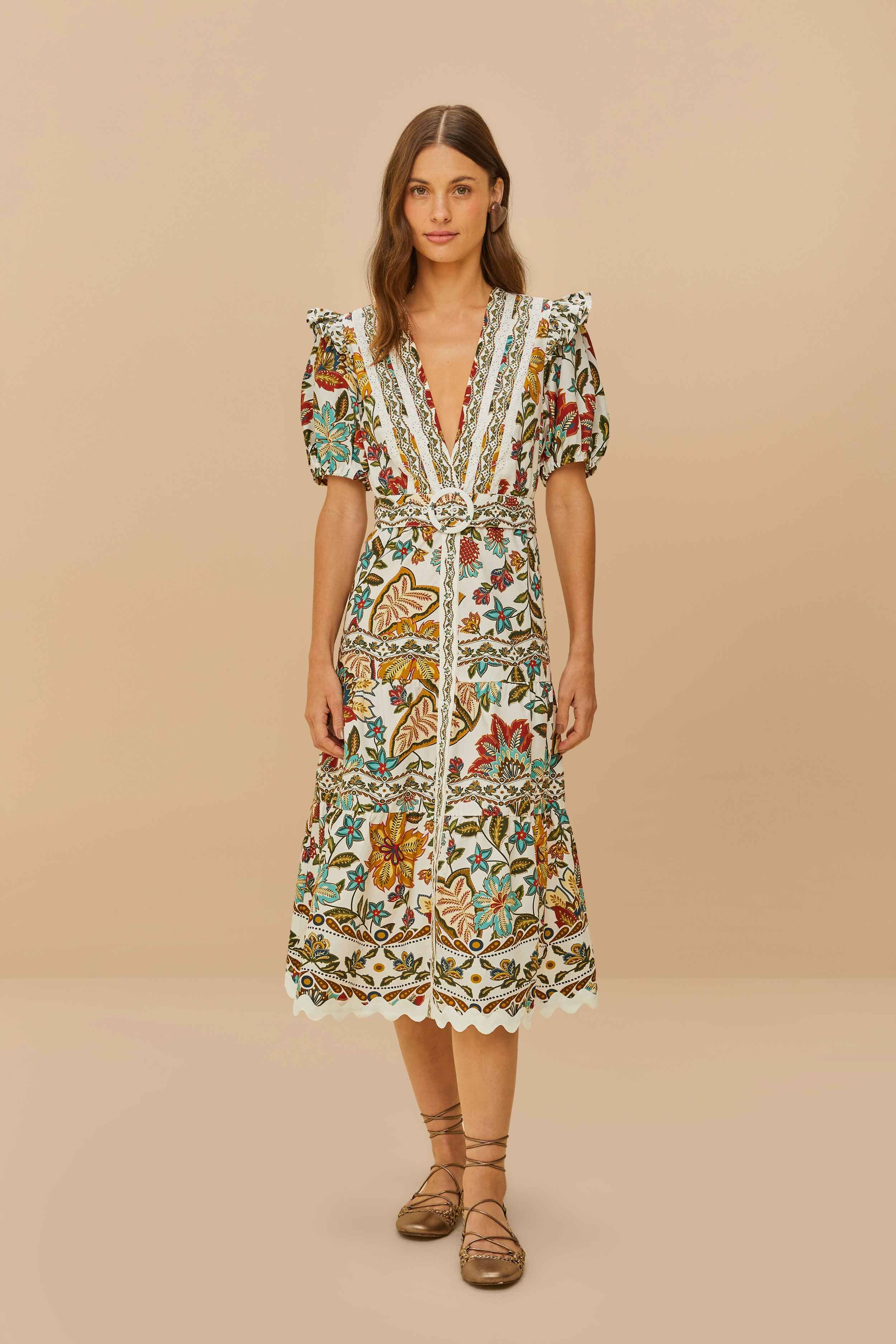 Off-White Botanicals Belted Midi Dress